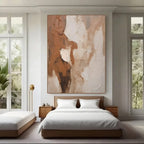 Abstract minimalist brown beige textured wall art 'Layered Silence IV' by Lumi Gallery in bedroom