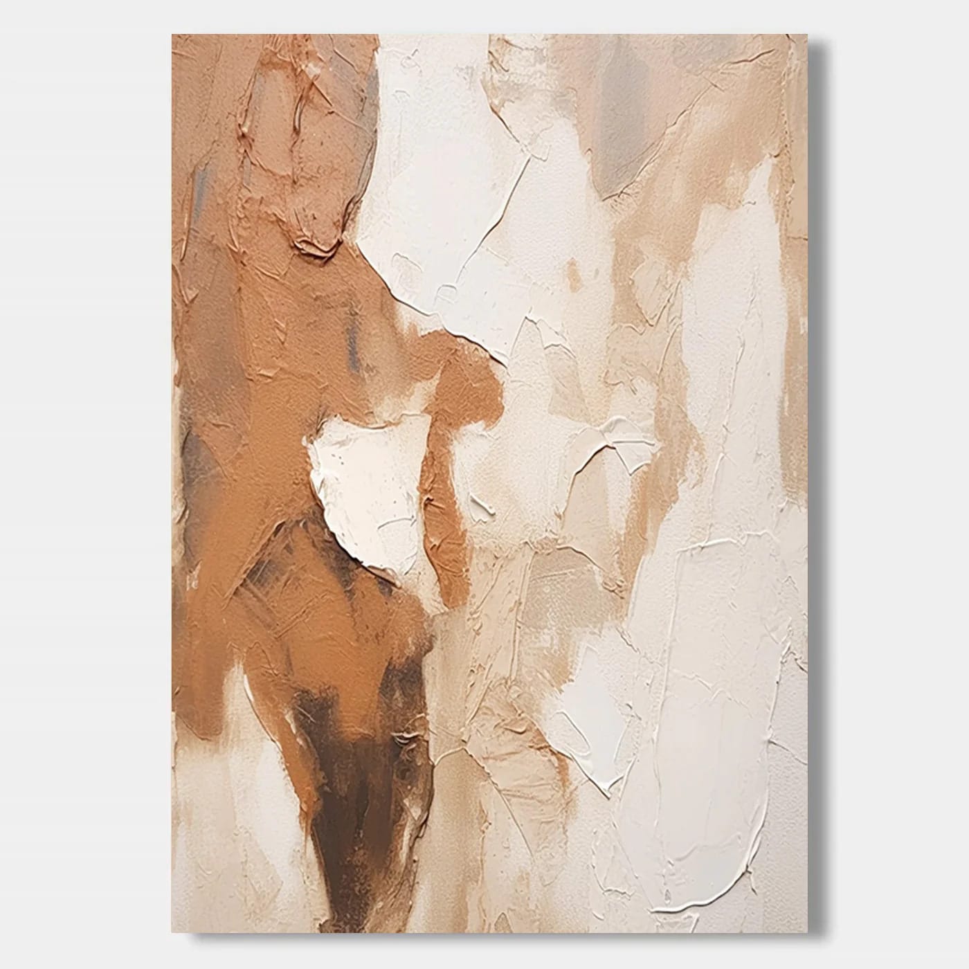 Lumi Gallery's hand-painted abstract minimalist wall art 'Layered Silence IV' textured earthy browns/soft whites canvas