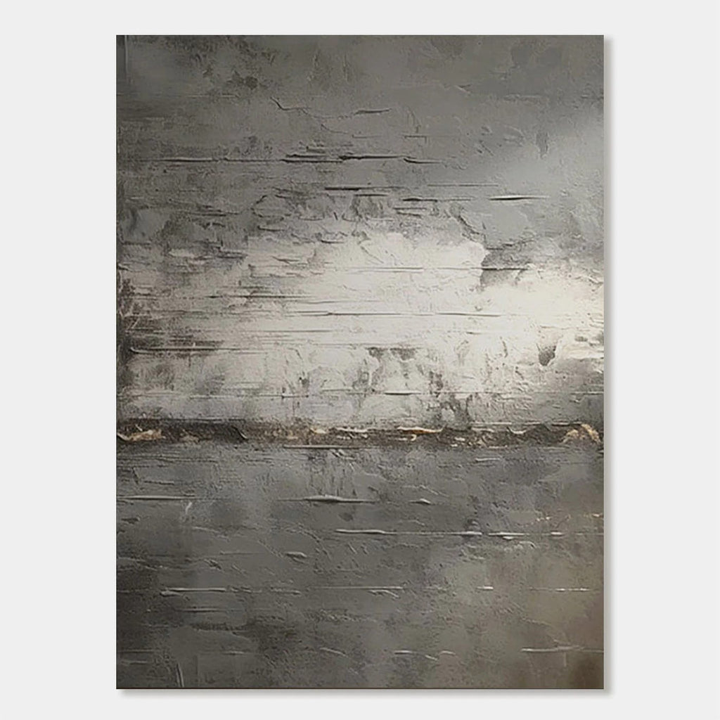 Abstract minimalist vintage canvas art 'Drift of Light' – textured gray tones with subtle light accents, Lumi Gallery.