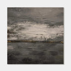 Abstract minimalist vintage wall art with textured gray canvas and gold accents by Lumi Gallery