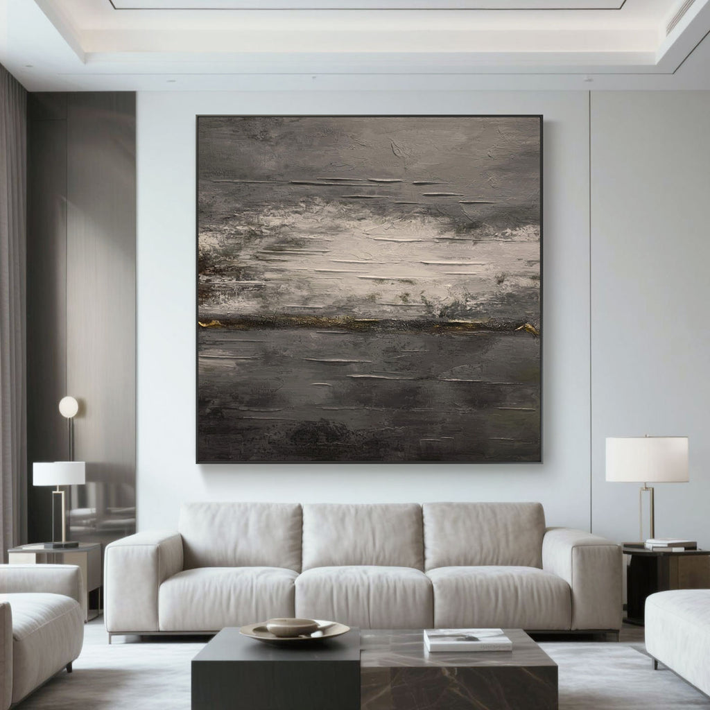 Abstract minimalist vintage wall art 'Still Veil' by Lumi Gallery with textured canvas, earthy tones, in contemporary living room