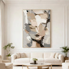 Lumi Gallery's hand-painted abstract neutral wall art - beige, gray, white tones on canvas in elegant living room