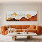 Rustic abstract canvas art displayed above a living room sofa.