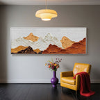 Warm tone mountain scape painting with textured details.