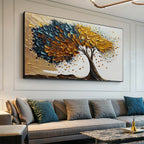 Abstract Tree Yellow and Blue Wall Art - Golden Sway