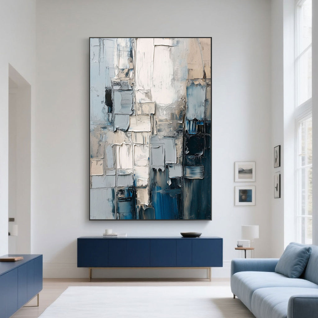 Cool Tone Textured Wall Art Living Room
