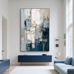 Cool Tone Textured Wall Art Living Room
