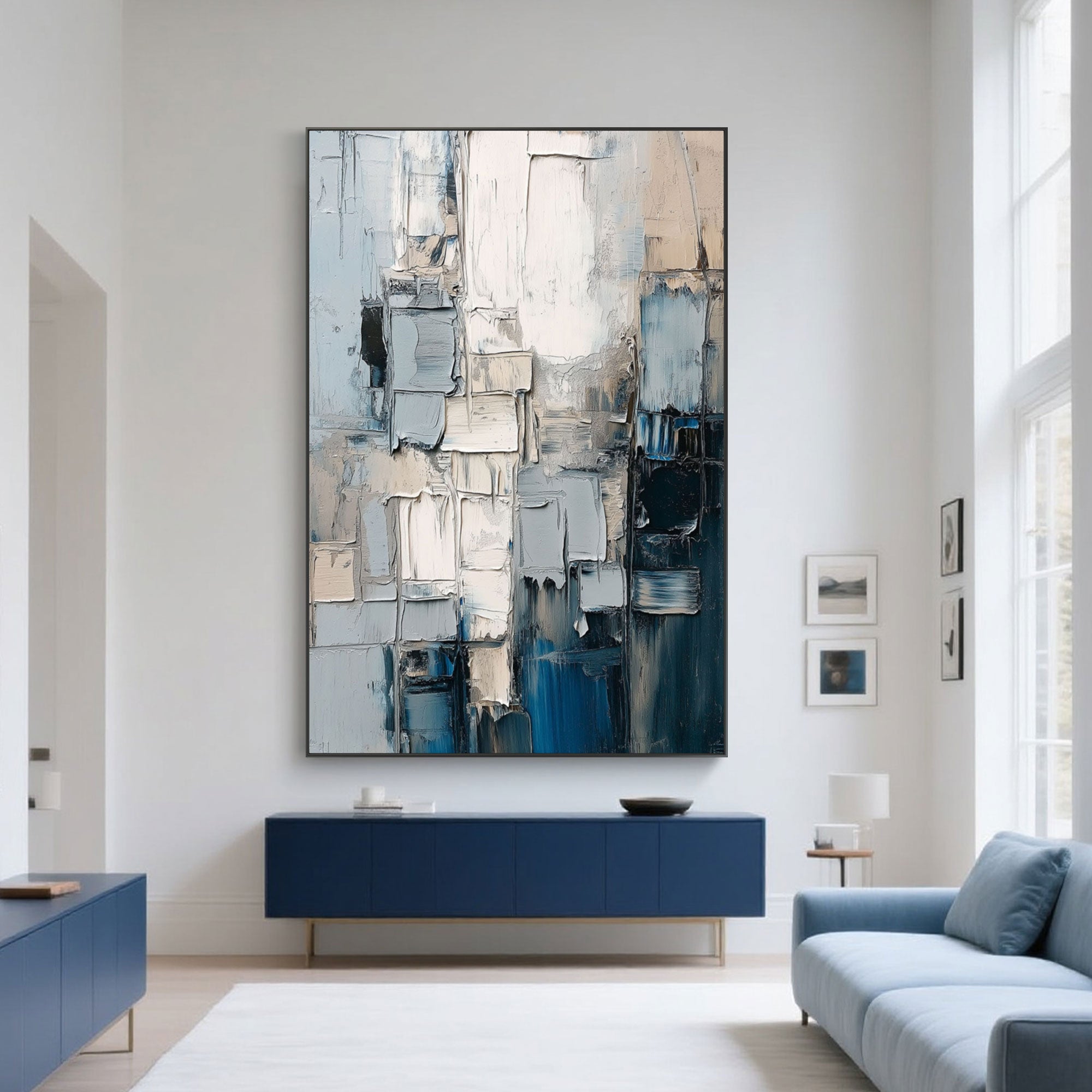Cool Tone Textured Wall Art Living Room
