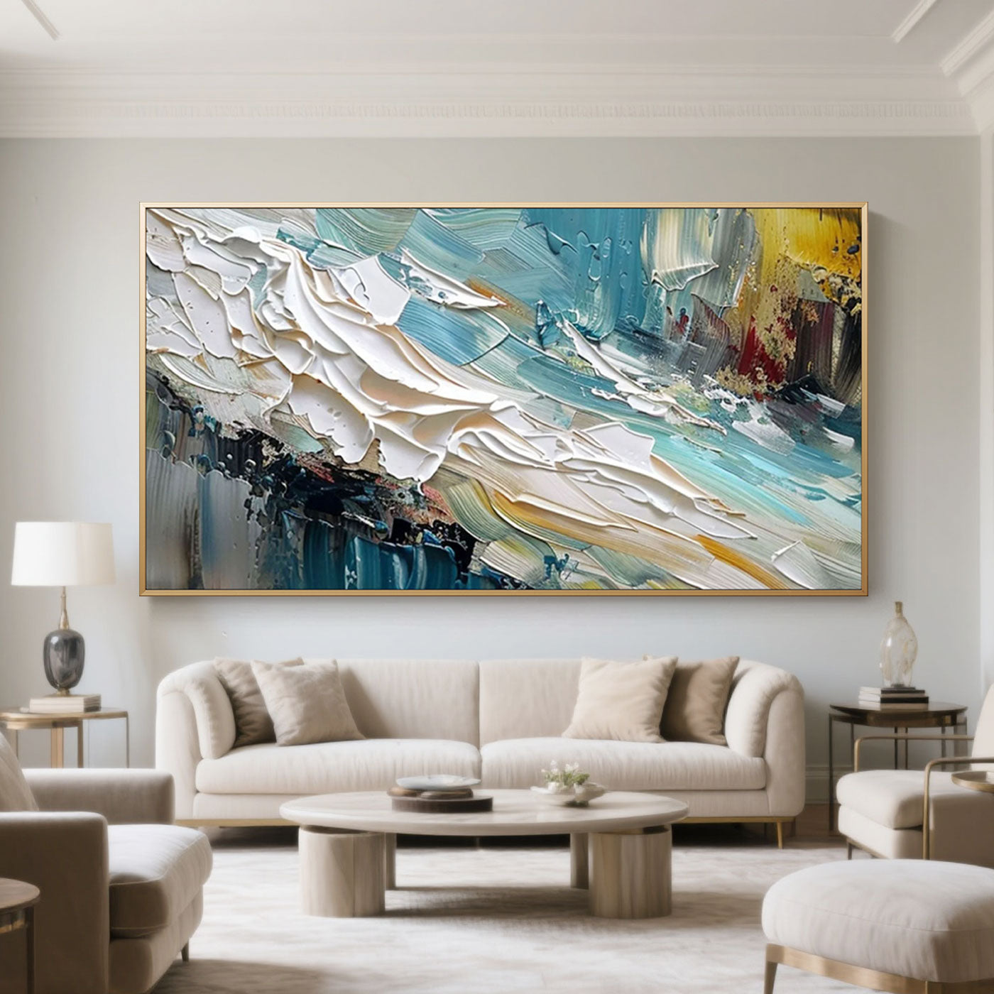 Abstract Wave Canvas Art Blue Cool Tones Large Horizontal Wall