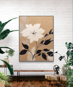 Beige Creamy Textured Floral Canvas Art - Minimalist Flower Painting	#WS003