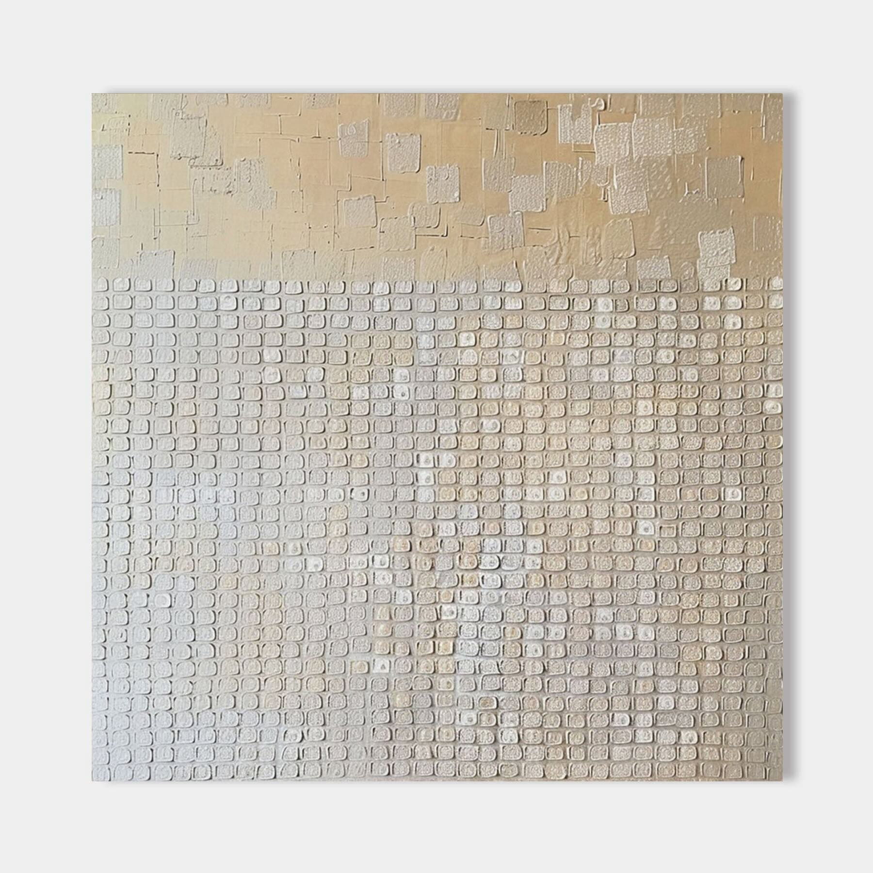 Beige Wabi Sabi textured painting close-up showing raised grid pattern.