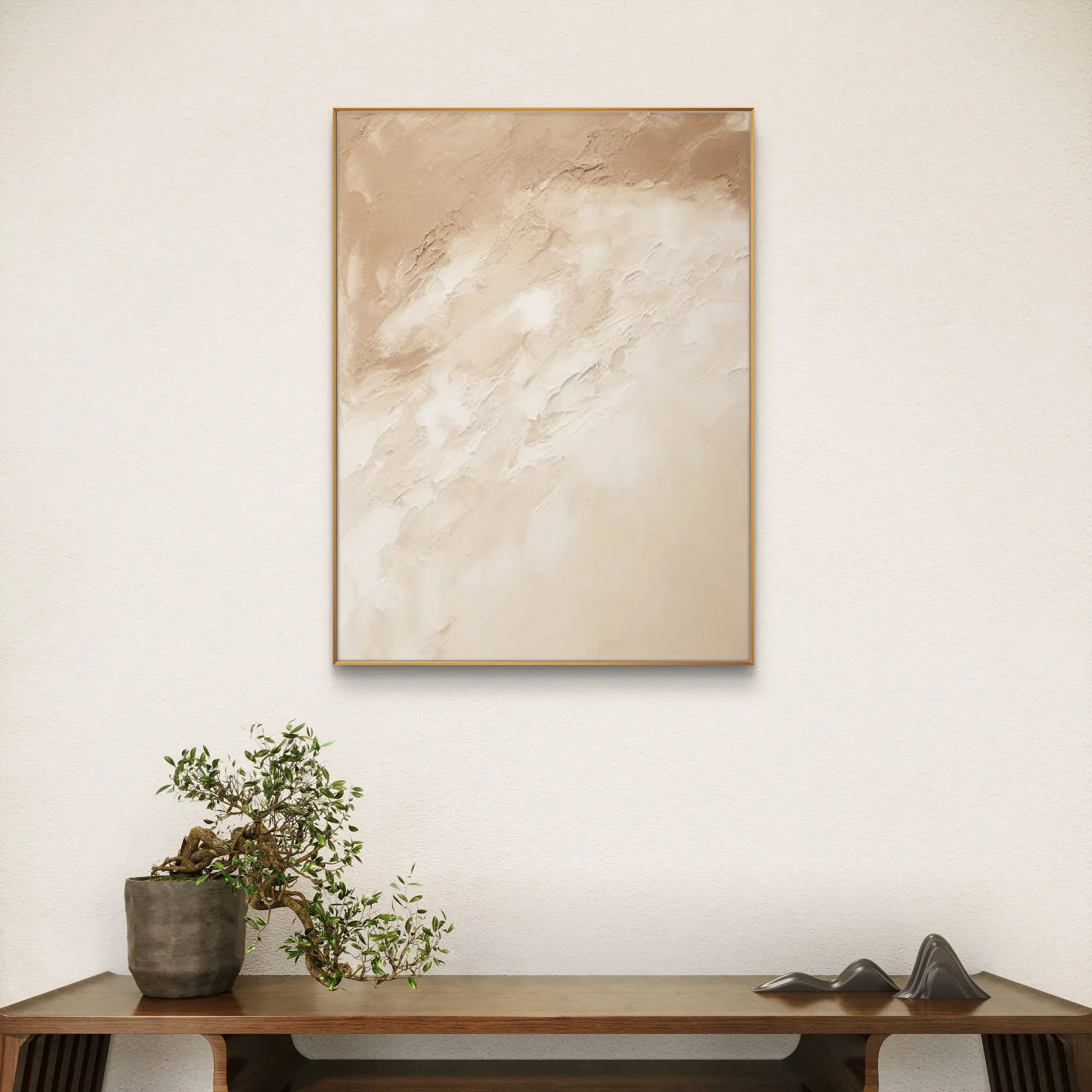 Beige and Brown Abstract Minimalist Canvas	 #WS005-StrokesArtHub