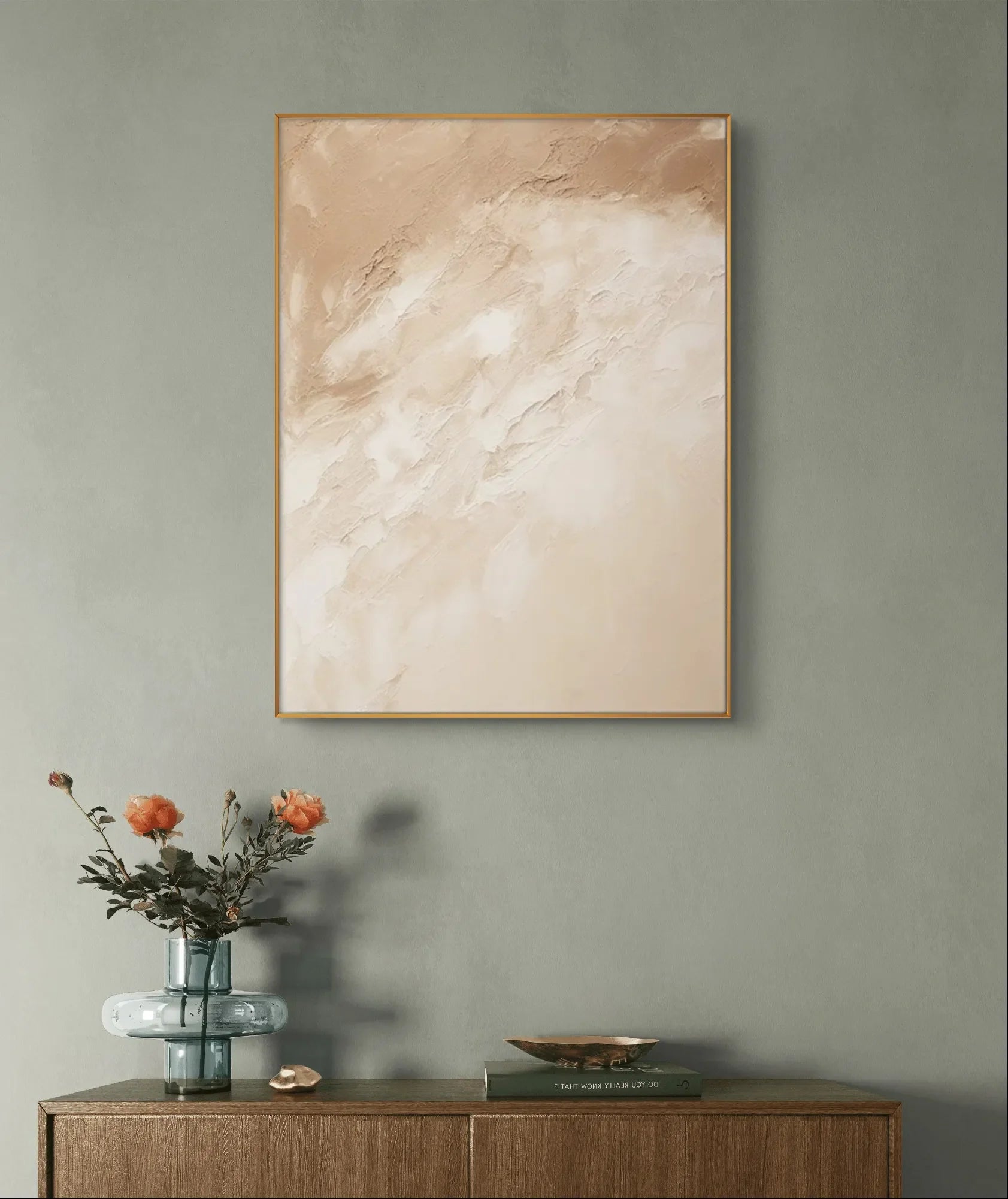 Beige and Brown Abstract Minimalist Canvas	 #WS005-StrokesArtHub