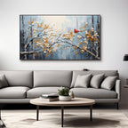 Textured botanical painting with eco-friendly acrylics as a statement piece in a gallery-style space