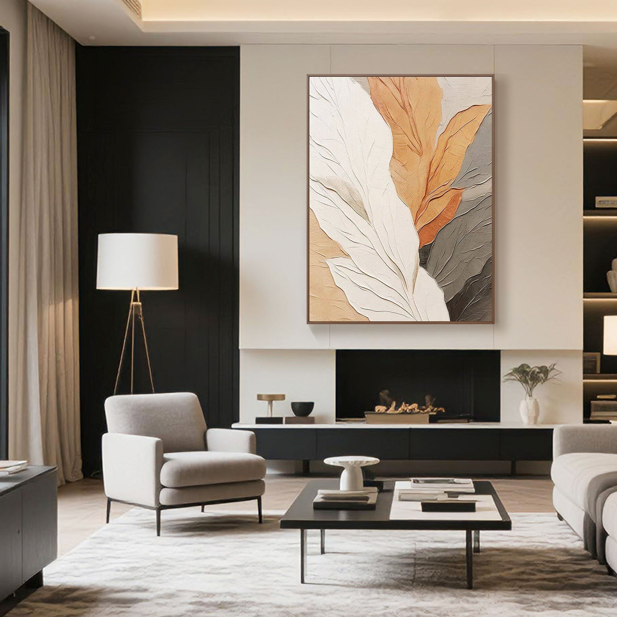 Contemporary Neutral Leaf Painting | Breeze of Botanics