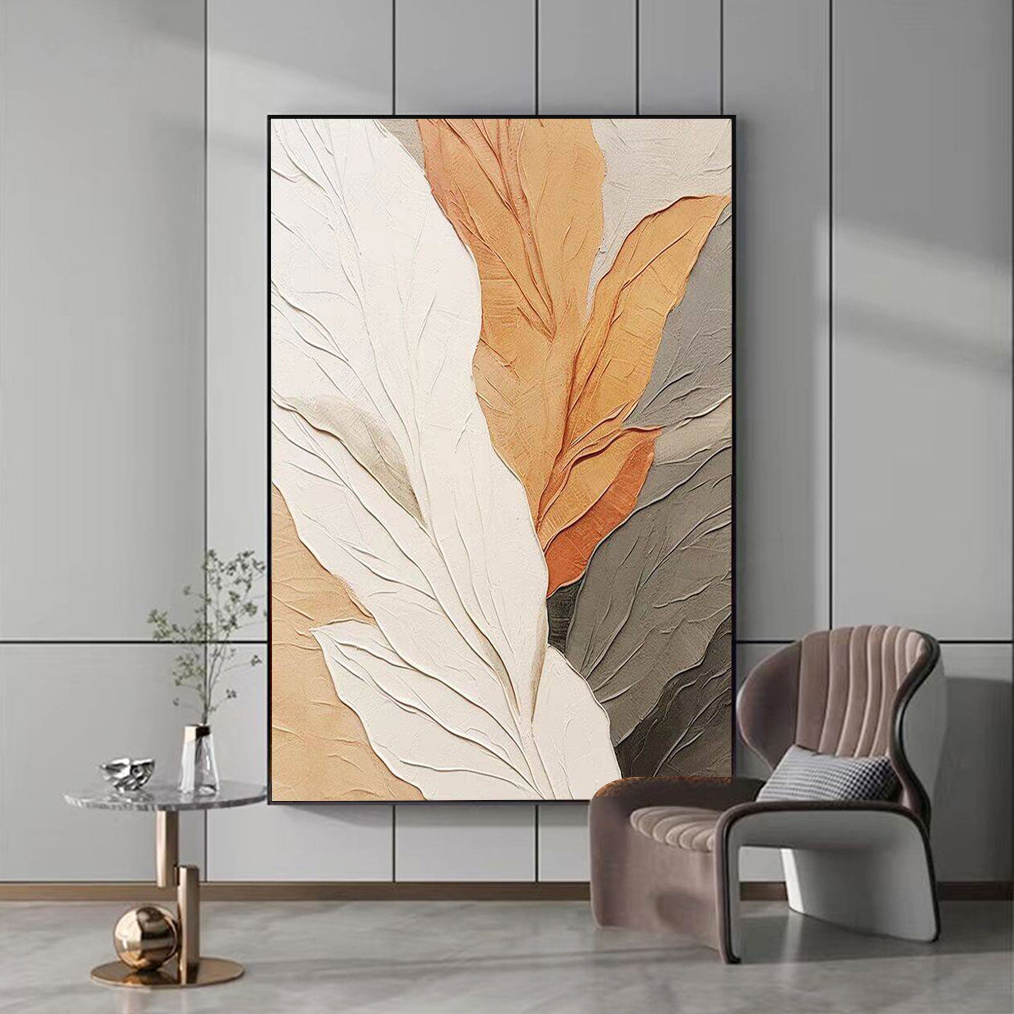 Contemporary Neutral Leaf Painting | Breeze of Botanics