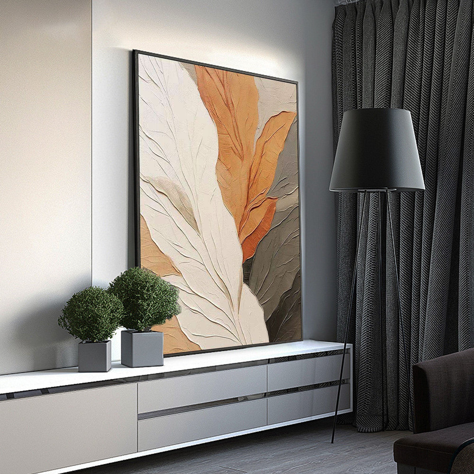 Contemporary Neutral Leaf Painting | Breeze of Botanics