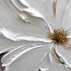 3D textured white floral abstract canvas art with golden center by Lumi Gallery