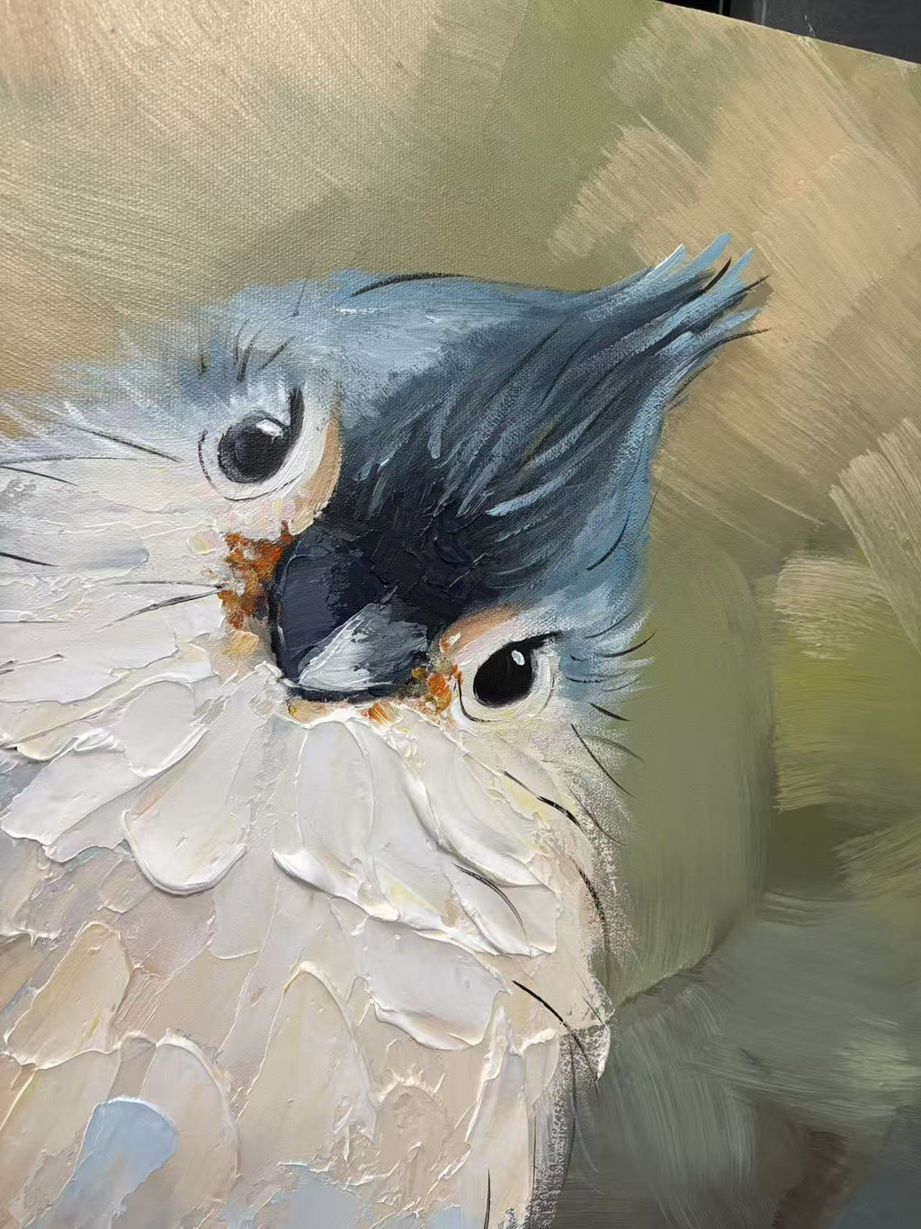 Impressionistic blue and white bird canvas painting Lumi Gallery
