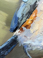 Impressionistic blue-white canvas bird painting by Lumi Gallery