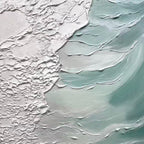 Abstract 3D ocean wave wall art 'Eternal Wave' with textured white foam and flowing teal-green waves on hand-painted canvas.