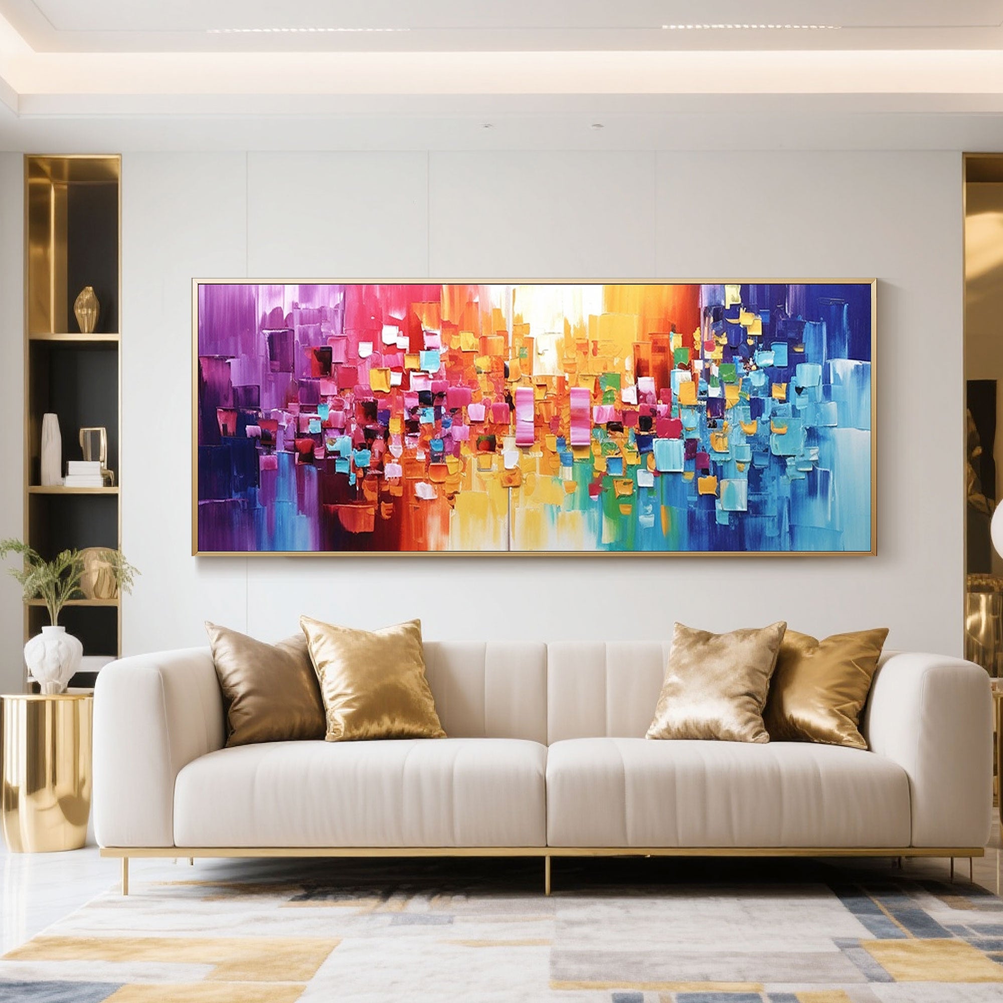 Colorful abstract canvas wall art, Urban Rhythm. A vibrant, hand-painted piece.