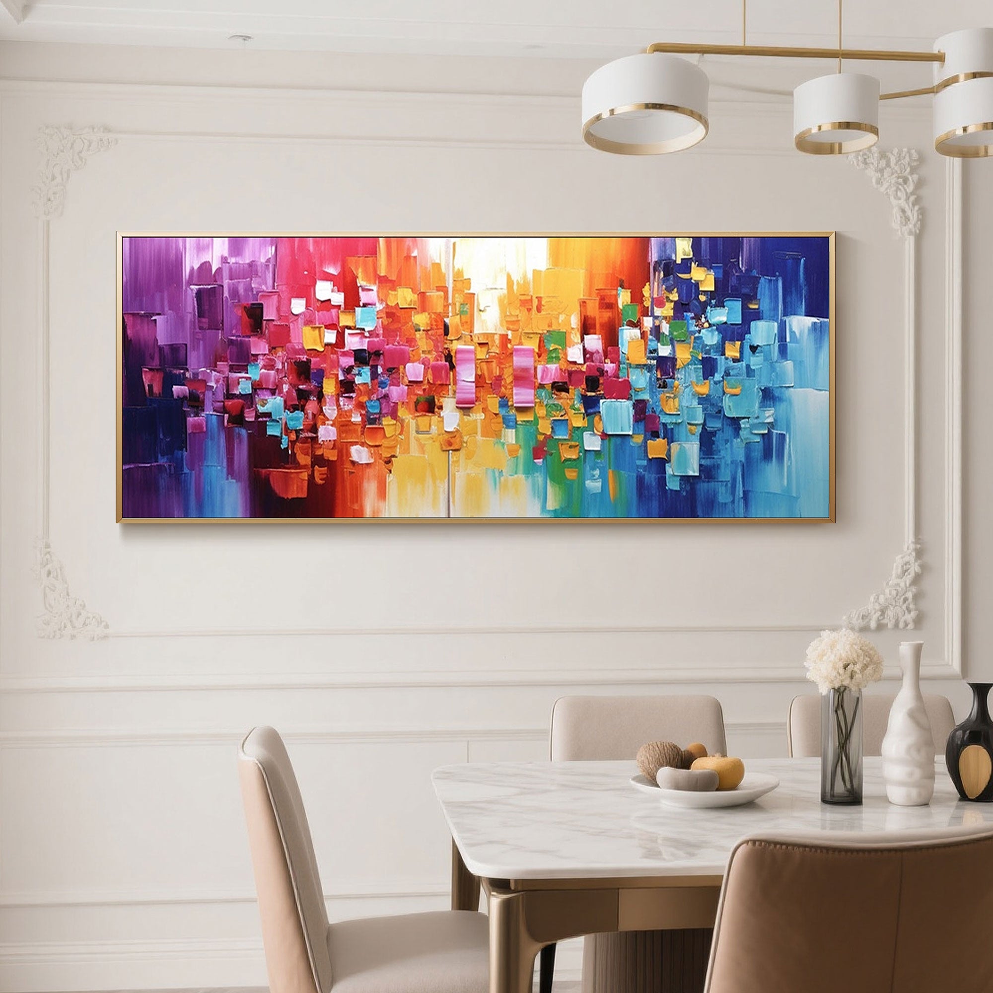 Colorful abstract canvas wall art, Urban Rhythm. A vibrant, hand-painted piece.