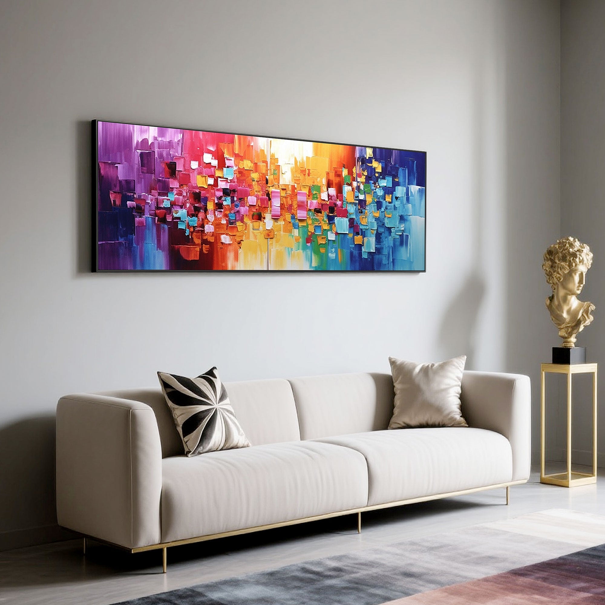 Colorful abstract canvas wall art, Urban Rhythm. A vibrant, hand-painted piece.