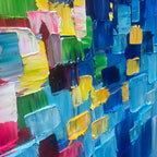 Colorful abstract canvas wall art, Urban Rhythm. A vibrant, hand-painted piece.