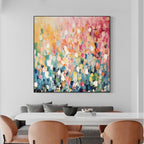 Abstract floral canvas art in a bright and colorful style.