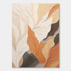 Vertical abstract botanical painting in cream white and caramel tones, hand-painted with eco-friendly acrylics on museum-grade canvas, featuring soft textured leaves and minimalist composition, perfect for modern wall decor.