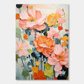 Colorful floral wall art with pink, orange, and green hand-painted flowers.