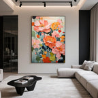 Colorful floral wall art close up.
