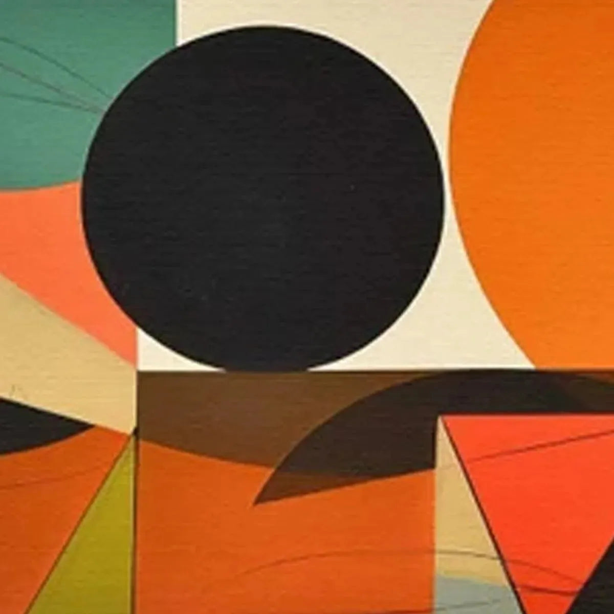 Close-up of colorful geometric shapes in a retro art painting.
