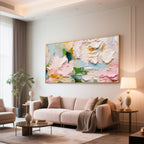 Abstract floral art with heavy texture and pastel hues. Blossom Tide impasto painting.