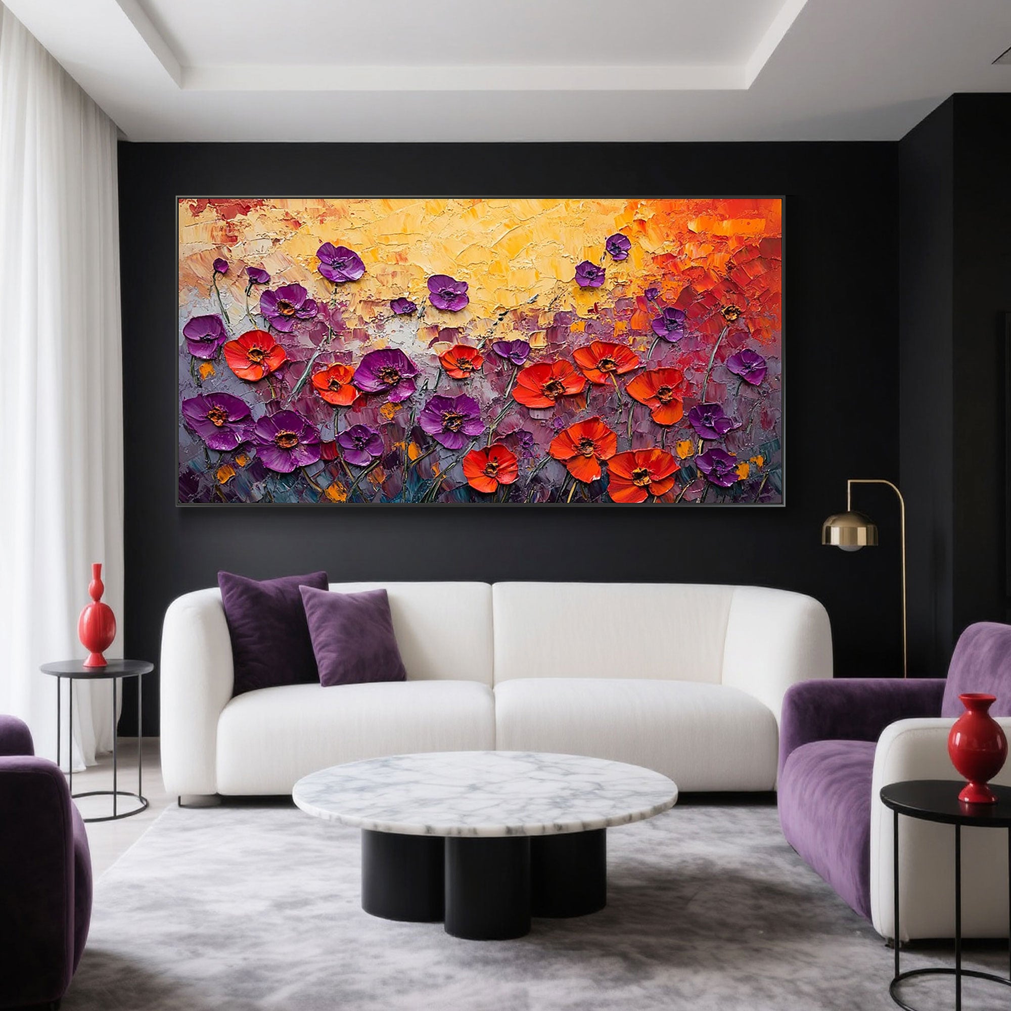 Close-up detail of Dawn Bloom 3D textured floral art.