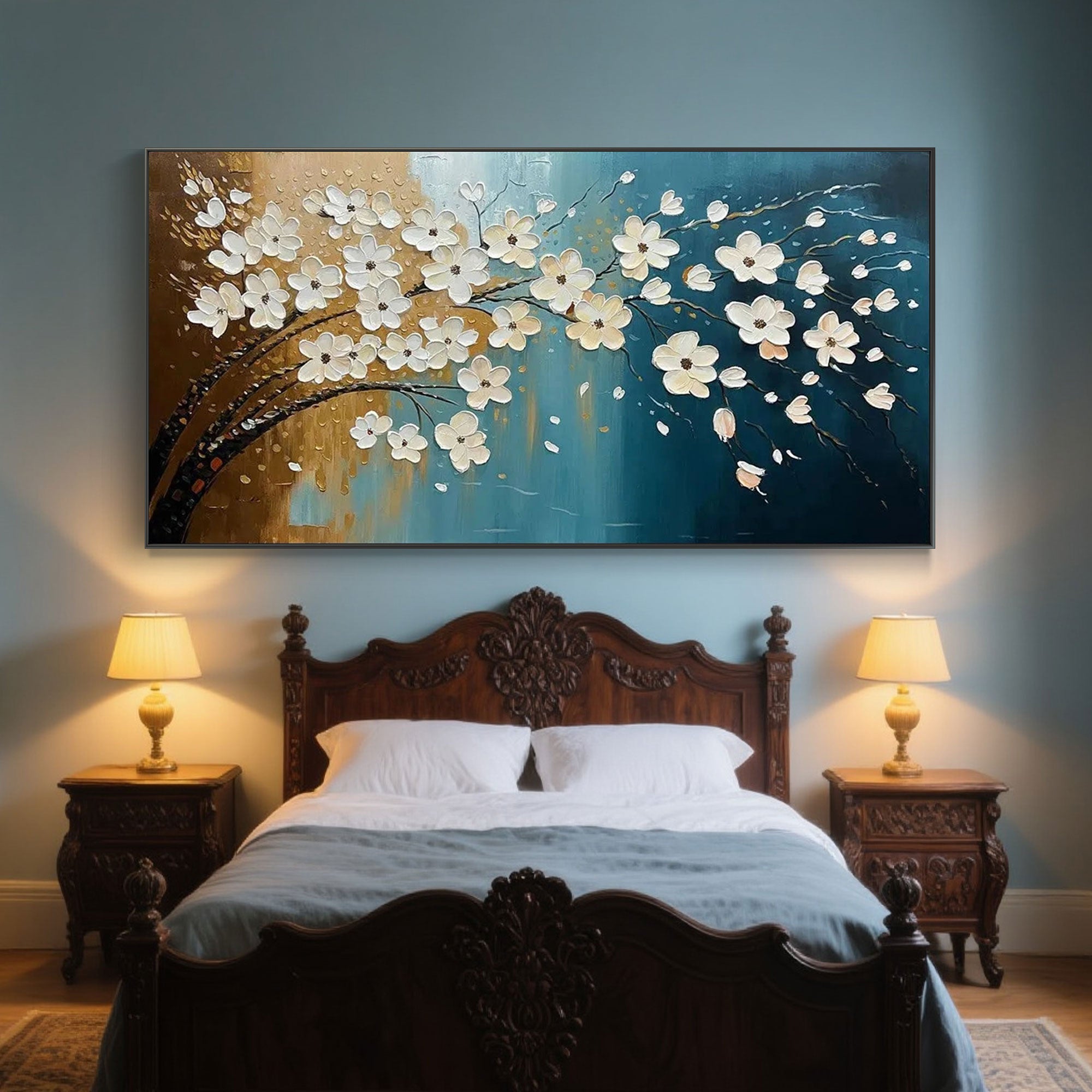 Rolled, stretched, and framed canvas art options. Gold frame available.