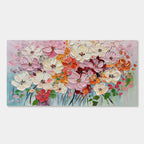 Close-up of Florence abstract floral wall art with pink, white, orange, and red hand-painted flowers.
