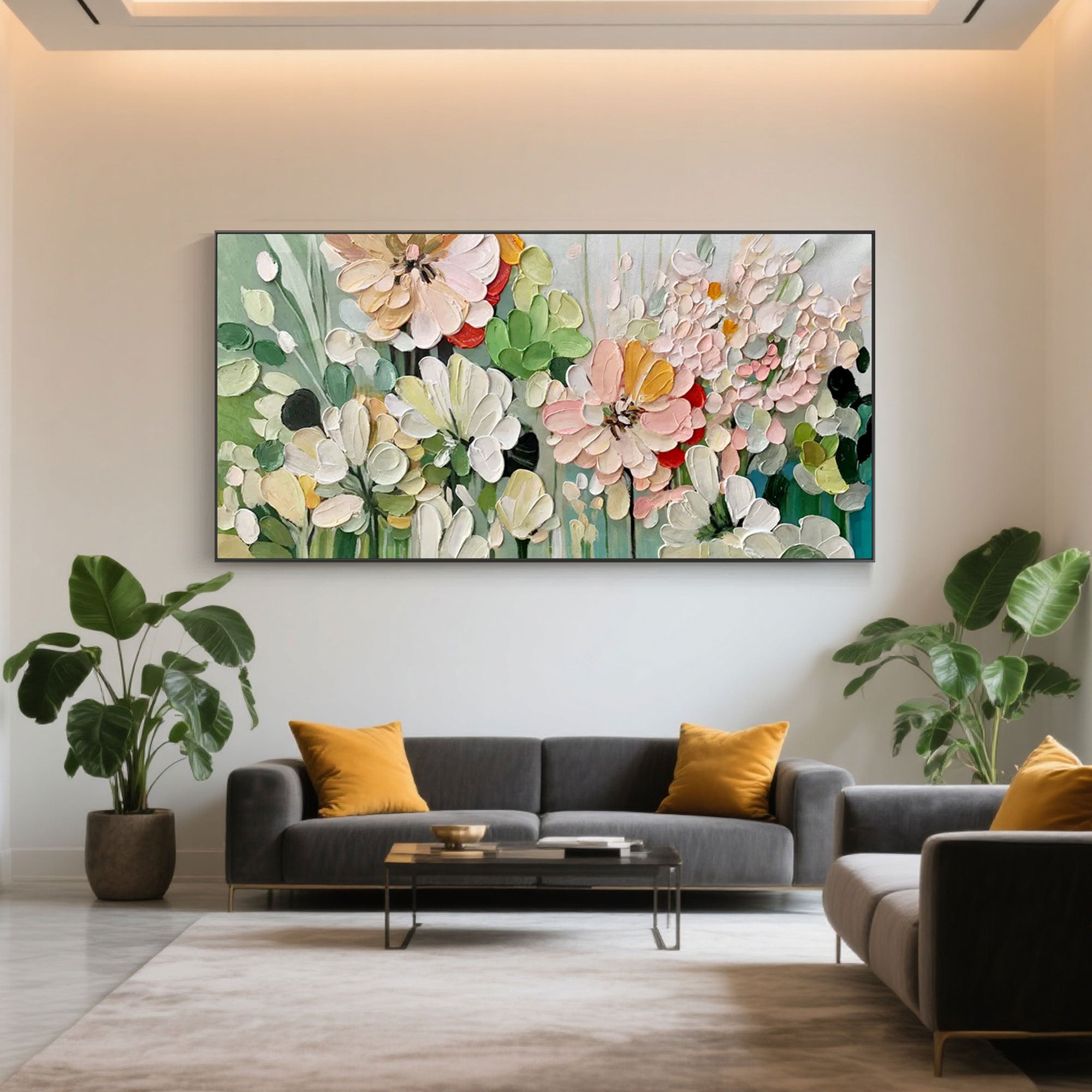 Serenia abstract floral artwork with raised palette knife texture detail.