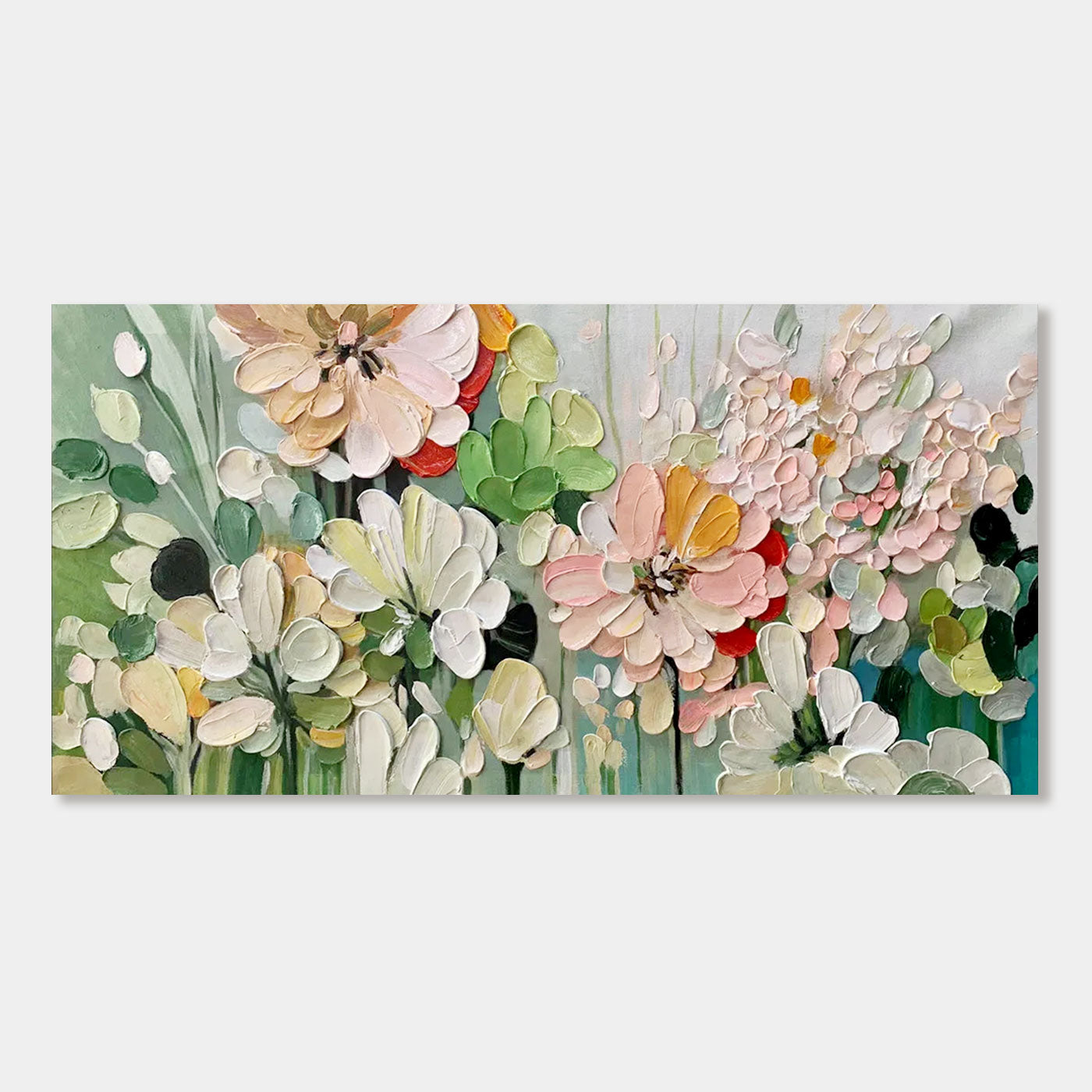 Close-up of Serenia abstract floral canvas art with sculpted texture.