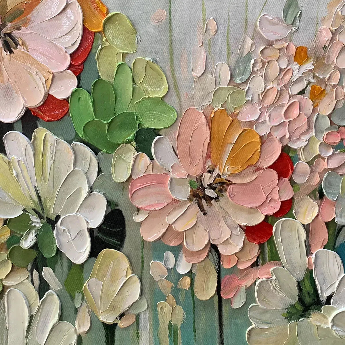 Serenia vibrant floral canvas art with bold colors in interior space.