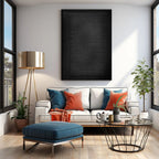 Featuring a textured black surface on a vertically stretched canvas, this modernist minimal abstract painting embodies Wabi-Sabi ideals through irregular brushstrokes and raw detail. Ideal for those seeking a calm yet impactful statement, it complements modern interiors, reception areas, or curated gallery walls with a subtle artistic flair.