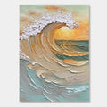 Tidal Dusk canvas art featuring impasto wave and sunset.