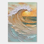 Tidal Dusk canvas art featuring impasto wave and sunset.