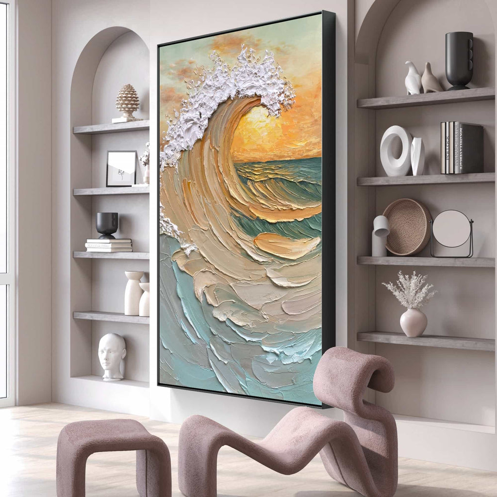 Tidal Dusk canvas art in a styled interior setting.