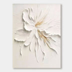 White minimalist floral canvas painting 'Quiet Grace' by Lumi Gallery with textured petals