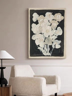 Abstract floral oil painting on premium canvas, showcasing neutral color contrasts for a refined, understated look.
