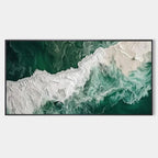 Abstract ocean-inspired green and white canvas wall art with textured acrylic details