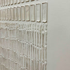 Minimalist Japandi geometric wall art 'Woven Silence', neutral tones, textured weave, Lumi Gallery