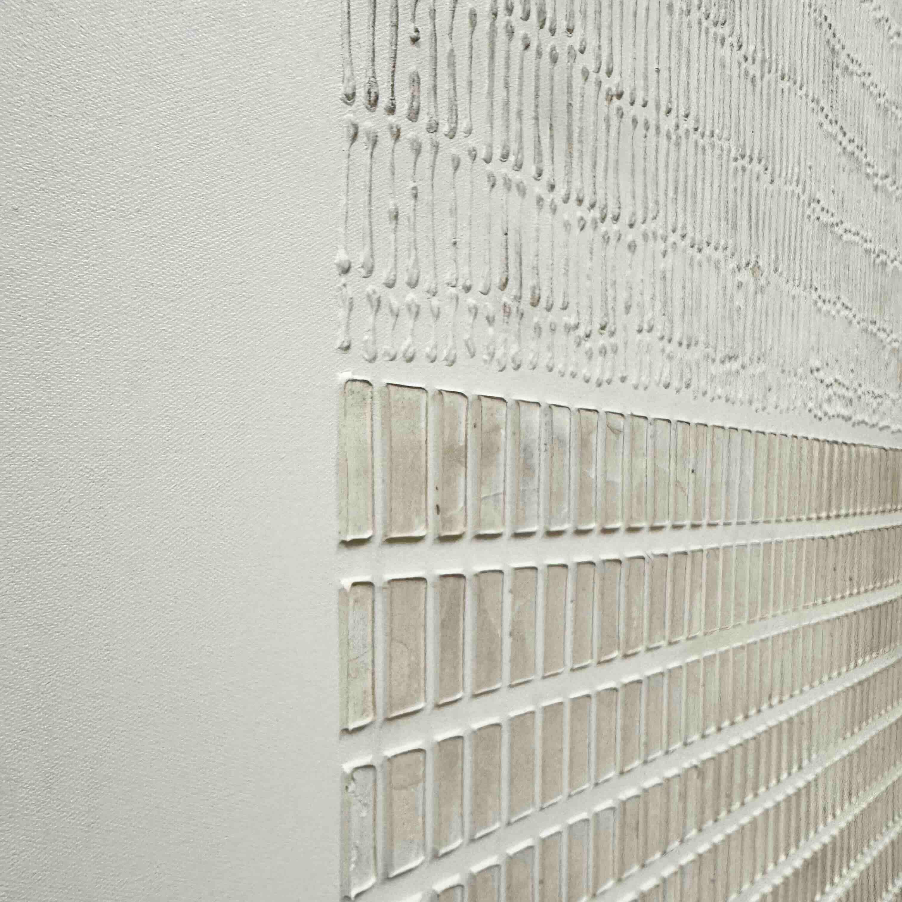 Minimalist Japandi geometric painting with textured canvas, neutral tones, geometric patterns – Lumi Gallery